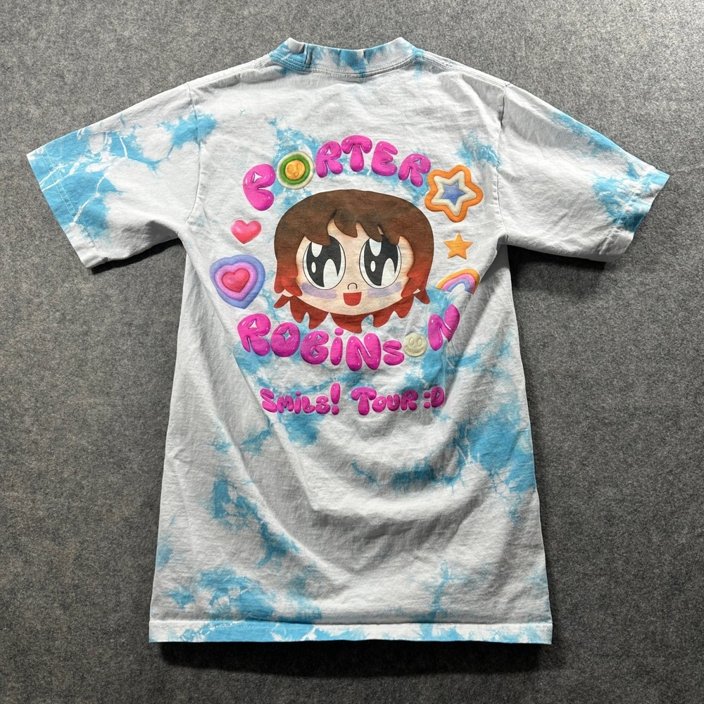 Porter Robinson Smile! Tour T-Shirt Small Blue White Tie Dye Puff Print Merch
